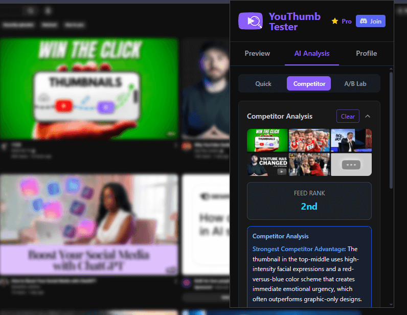 Competitor Scan - YouThumb Tester feature preview